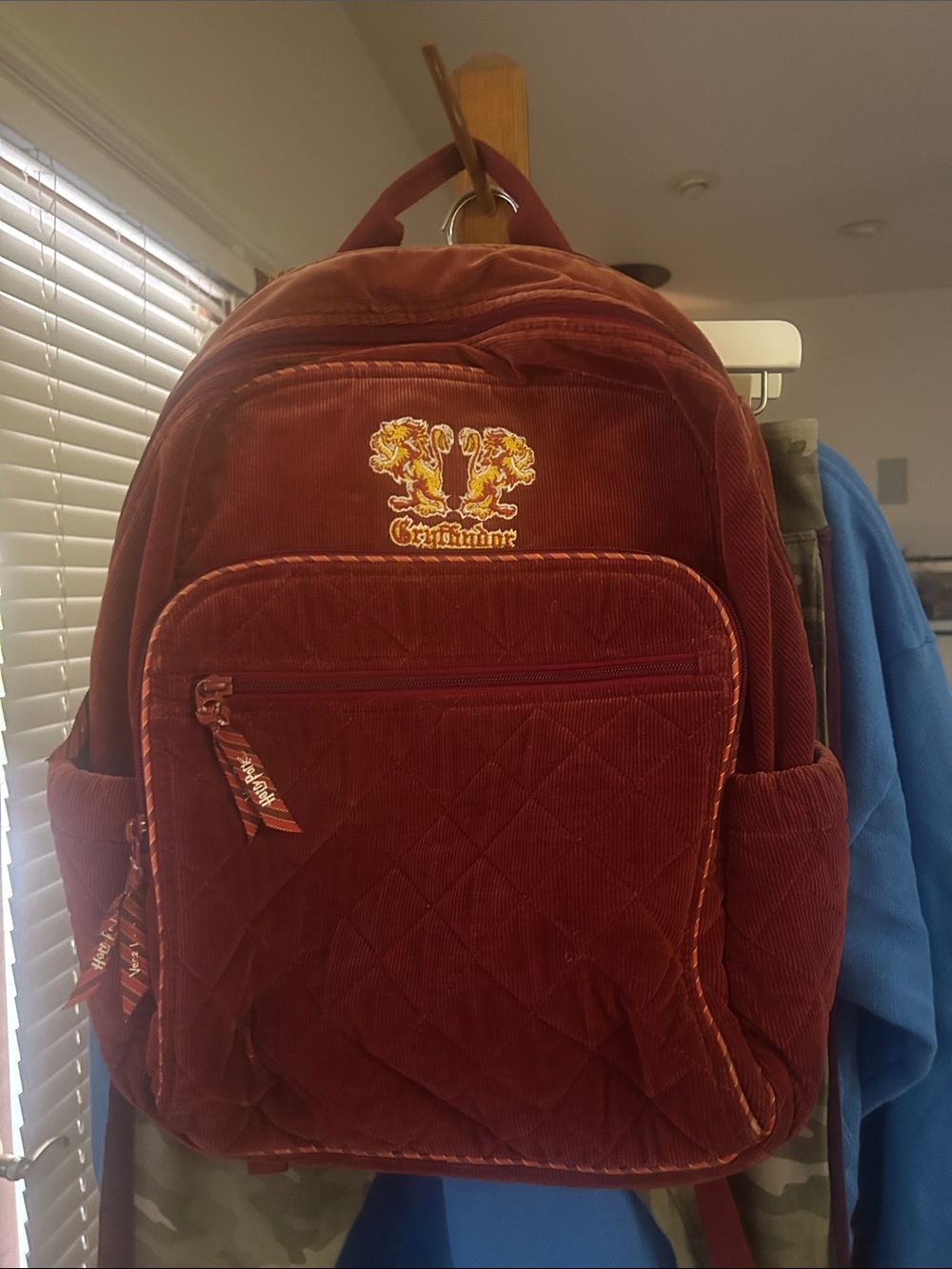 Vera Bradley Rust Brown Corduroy Backpack with Crest VGUC